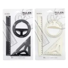 Black/White Plastic Drawing Ruler Set Three-dimensional Technical Students Maths Geometry Triangle Ruler Office School Supplies
