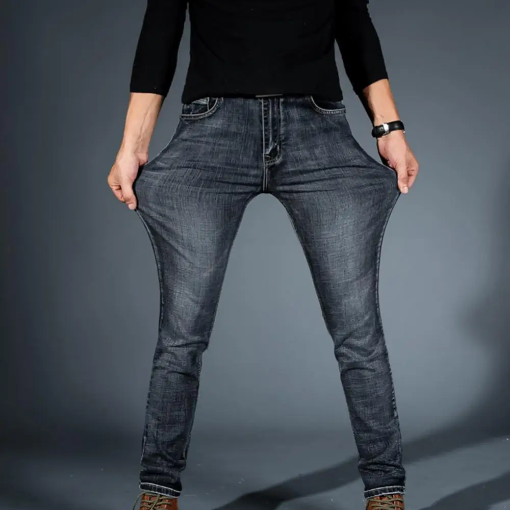 Pants Stretch Long Jeans Mid Rise Men's Jeans Men's Fashion Slim Fit Jeans Plus Size European Men's Denim Pants 2