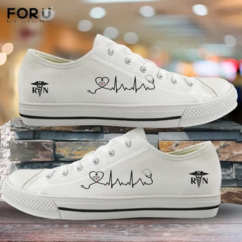 

FORUDESIGNS Nursing Shoes for Womens White Low Top Canvas Shoes Causal Spring/Autumn Shoes Woman Sneakers Nurse Ladies Shoes