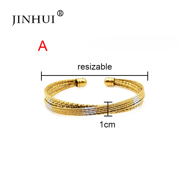 Jin Hui Роскошные модные золотые серебряные браслеты для женщин Дубаи свадебные ювелирные браслеты африканские Ювелирные изделия Подарки с изменяемым размером - Окраска металла: A
