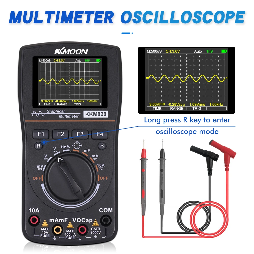 KKMOON kkm828 Multímetro Osciloscópio digital com 1MHz Banda 2.5Msps Taxa de Amostragem Osciloscópio Gráfica Inteligente