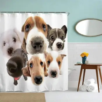 

60 x 72 inches Shower Curtain 6 Cute Dogs Looking at You Dog Breeds Brown Black Lovely Pet Water Soap Resistant Machine Washable