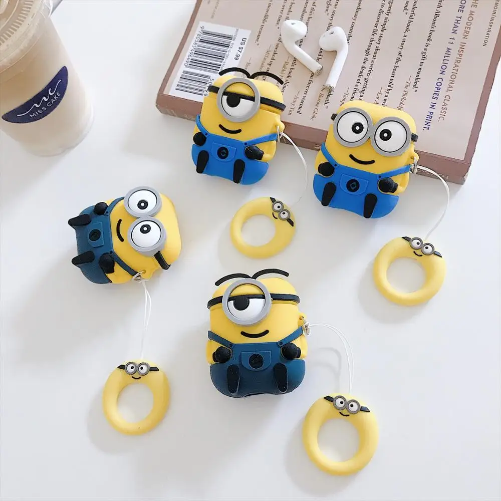 

Cute cartoon funny Smurfs&Minions Pattern Earphone Case For Apple Airpods silicone Cover Accessories bluetooth Headphone Case