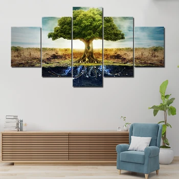 

5 Panel HD Print Large Tree Of Life Cuadros Decoracion Landscape Canvas Wall Art Home Decor For Living Room Canvas Painting