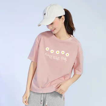 

Women's loose T-shirt round neck printed flower pattern T-shirt red