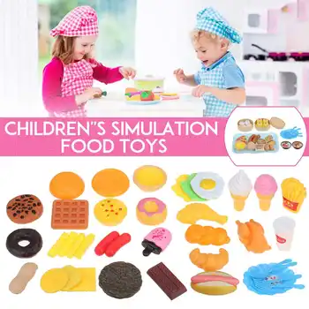 

34 PCS Children's Kitchen Simulation Food Toy Set Cake Donuts Ice Cream Fast Food Reusable Education Kitchen Food Toys Gift