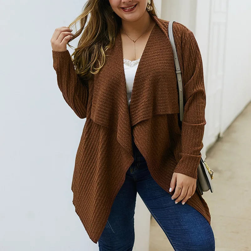 Spring new knitted jacket top 3XL-7XL bust 129CM fashion lapel long sleeve solid color sweater coat Spring new knitted jacket top 3XL-7XL bust 129CM fashion lapel long sleeve solid color sweater coat