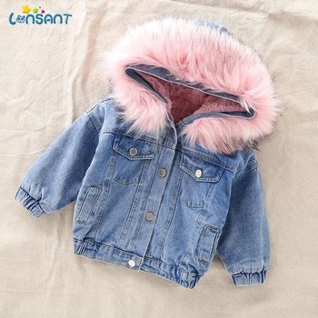 

LONSANT Baby Girls Winter Denim Jacket Thicken Warm Plus Velvet Outerwear Coat Hooded Children Clothing Kids Parka N30