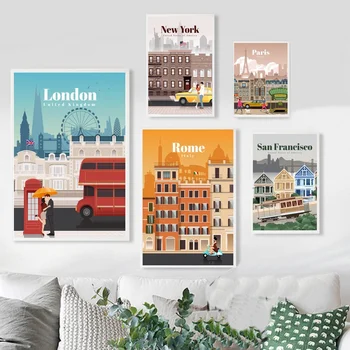 

Tourism London NYC Paris Rome San Francisco Sydney Tokyo Toronto Venice Art Painting Poste Living Room Decorative Painting