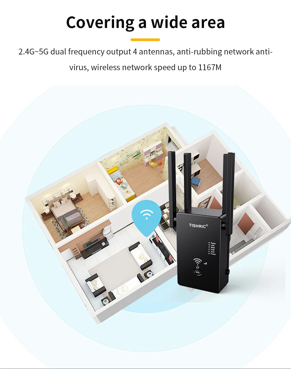 TISHRIC Router Wifi Repeater 1200M Dual Band 5GHz Wireless Wifi Repeater Network Wi fi Extender Signal Amplifier Gigabit Router