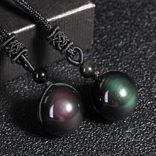 Черный обсидиан Радужный глаз бусины шар ювелирные изделия камень ожерелье кулон для женщин передачи Lucky Love ювелирные изделия