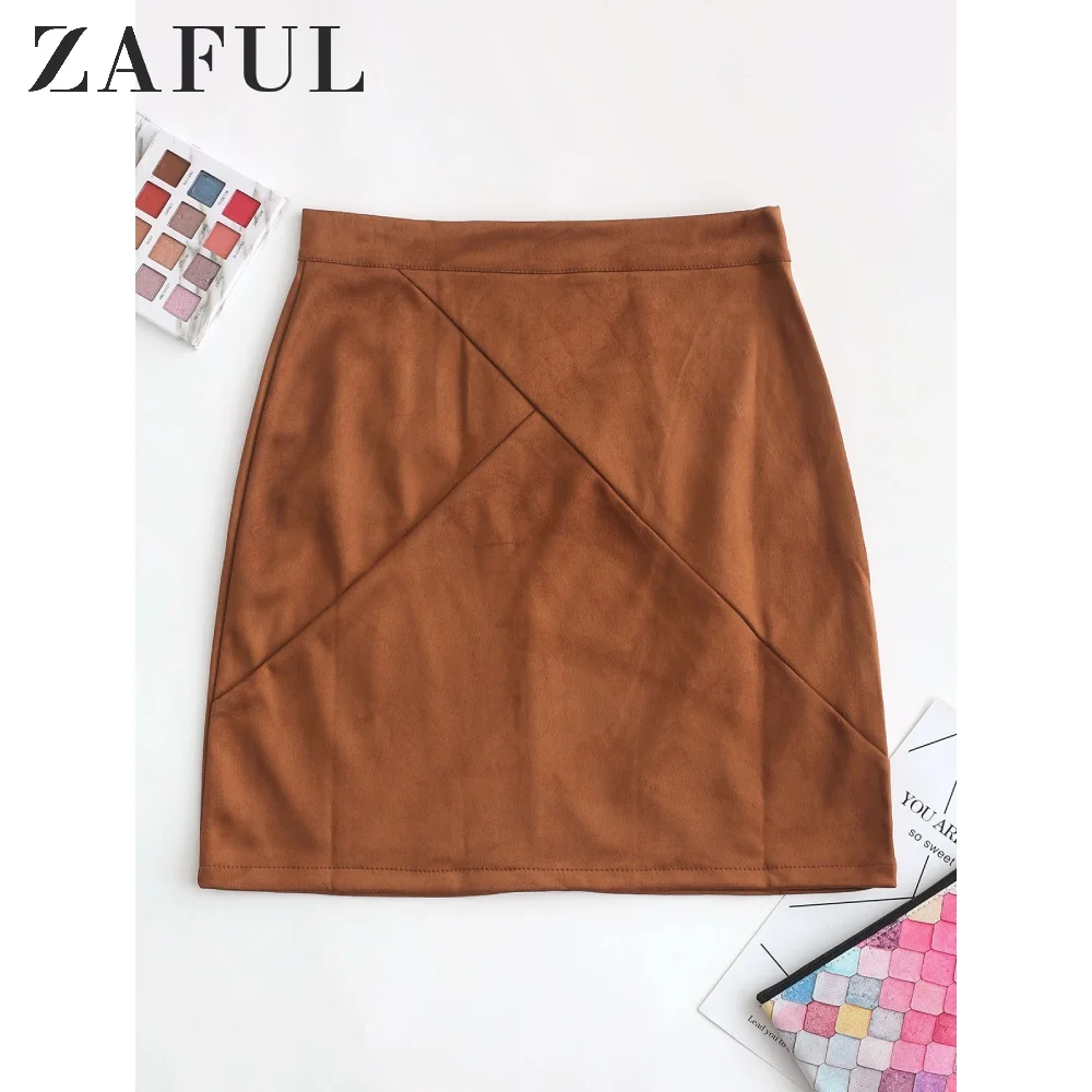 ZAFUL юбка трапециевидной формы из искусственной замши с молнией сзади новая однотонная женская мини-юбка с высокой талией