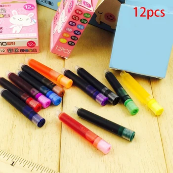 

12Pcs Disposable Color Fountain Pen Ink Refills Universal design Replaceable Fountain pen ink sac
