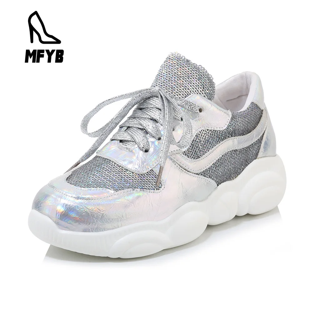 

MFYB Women's vulcanized shoes 2019 autumn new sequins casual women's shoes sports flat cross straps casual shoes 34-46