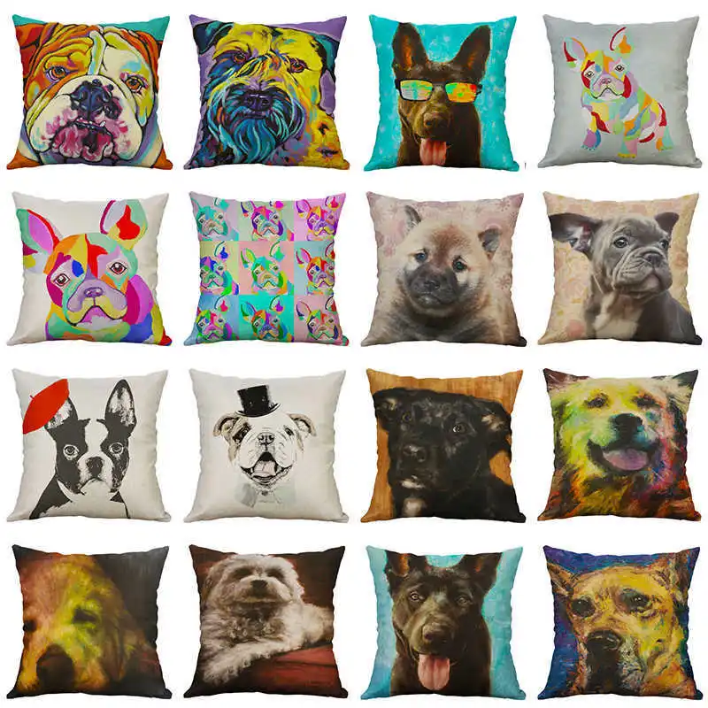 

18" Cotton Linen Dog Cover Waist Cushion Print Pillow Decor Sofa Home