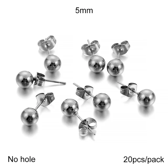 20-100pcs/lot Gold Stainless Steel Blank Post Earring Studs Base Pins With Earring Plug Findings Ear Back For DIY Jewelry Making No hole 5mm