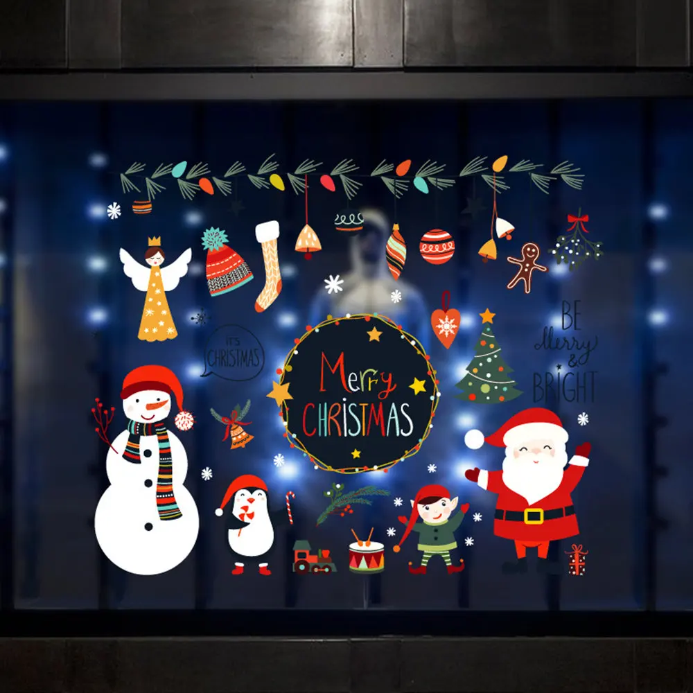 50x70 2 шт DIY веселые рождественские настенные наклейки оконные стеклянные Праздничные наклейки настенные панно с Санта-Клаусом Новогодние рождественские украшения домашний декор Новинка - Цвет: 50x70