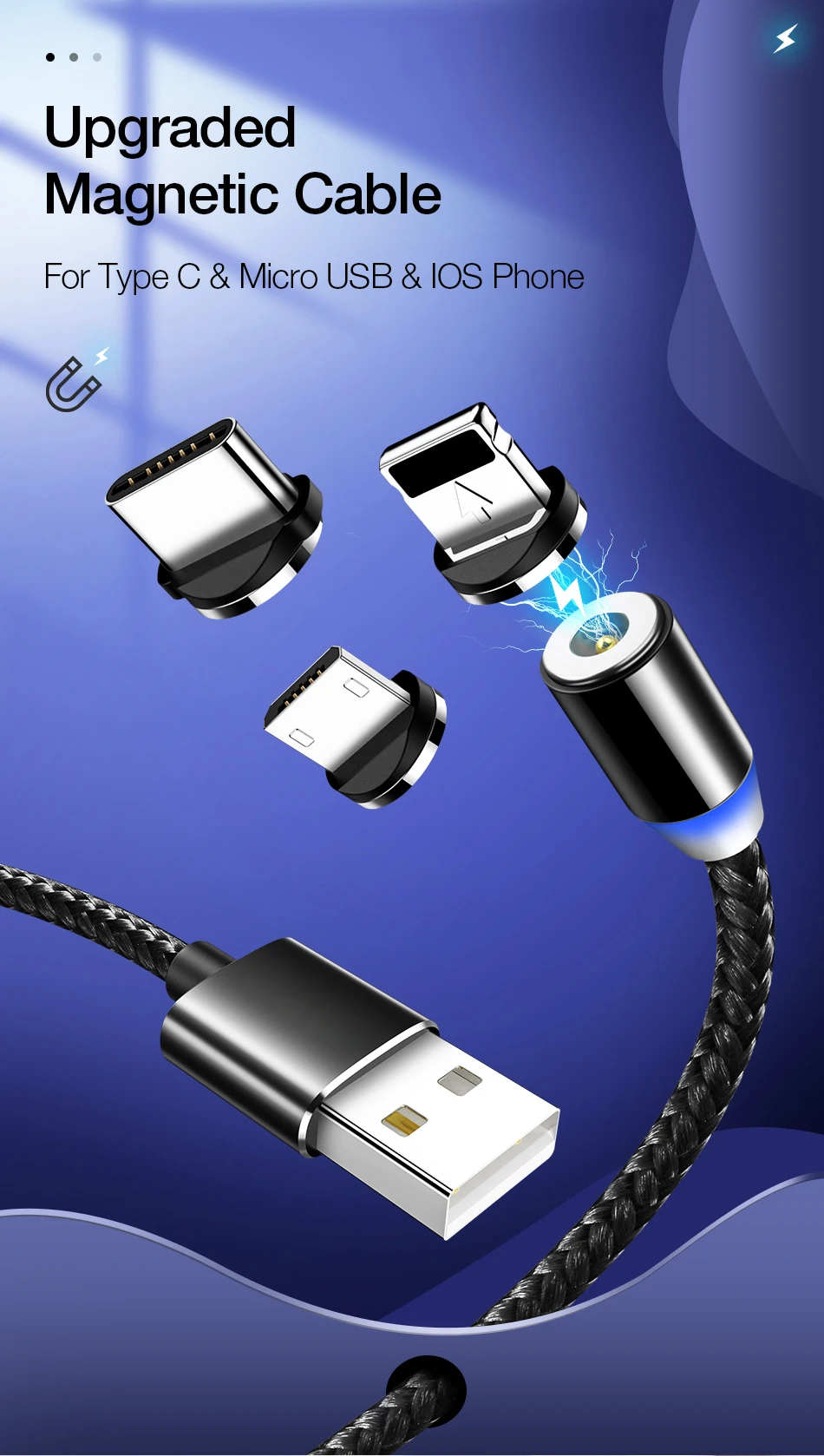 Обычно светодиодный магнитный usb-кабель для iPhone Xs Max 8 7 6 и кабель USB type C и кабель Micro usb для samsung Xiaomi huawei LG USB C