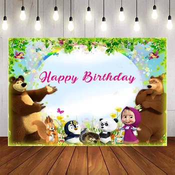 

Photography Background Customize Cartoon Masha and Bear Child Birthday Party Photographic Photo Studio Photo Prop