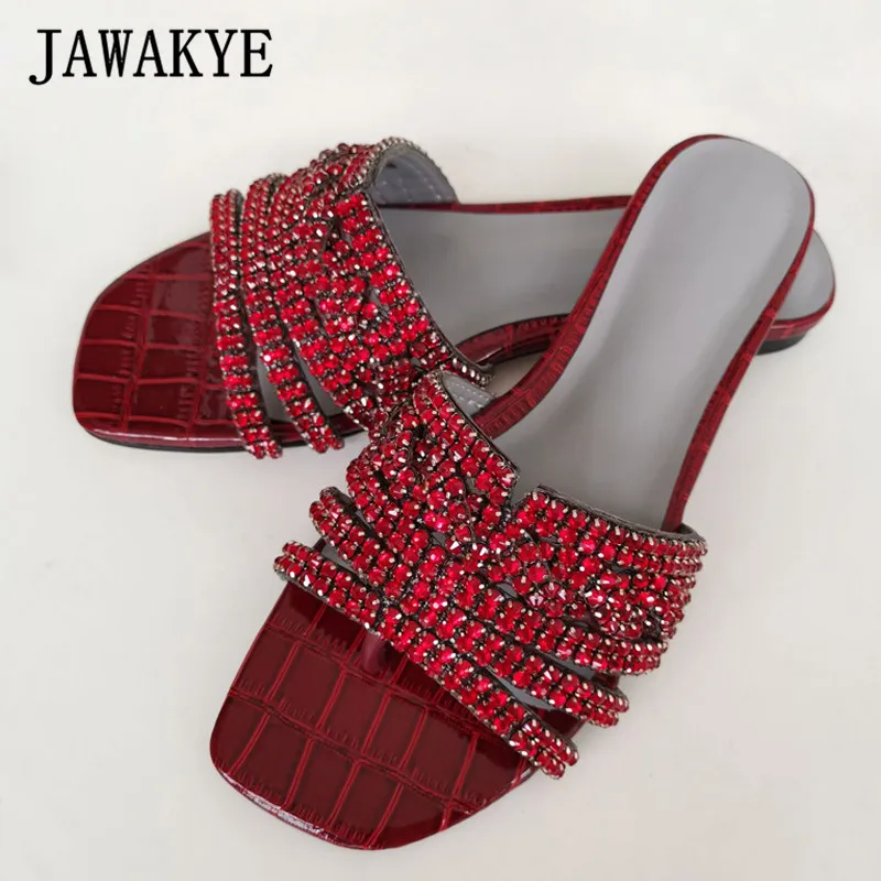 

Hot Flipflops Beach Slippers Women Sexy Square Toe Rhinestone Crystal Slides Runway Holiday Summer Shoes Fancy Sandals Woman