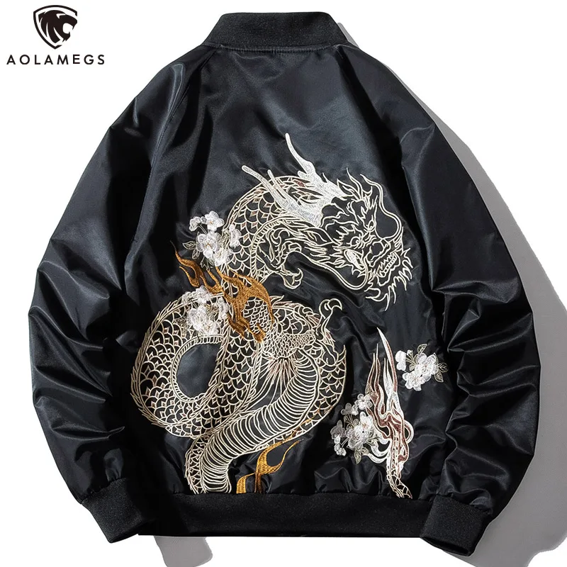 

Aolamegs Jackets Men Chinese Dragon Embroidery Tracksuit Zipper Jacket Advanced Outwear Casual Windbreaker Streetwear Autumn