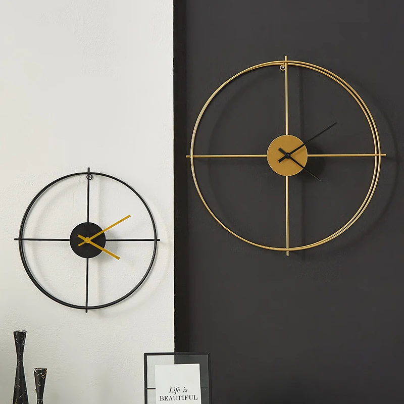 

Nordic Black Gold Large Silent Wall Clock Living Room study Office Decoration Mute Metal Wall clock for Hotel Modern Decoration