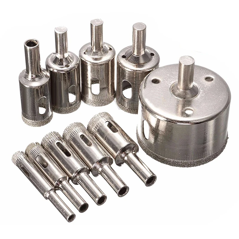 DWZ 10pcs 8-50mm Diamond Coated Hole Saw Drill Bit Set for Tile Ceramic Marble Glass