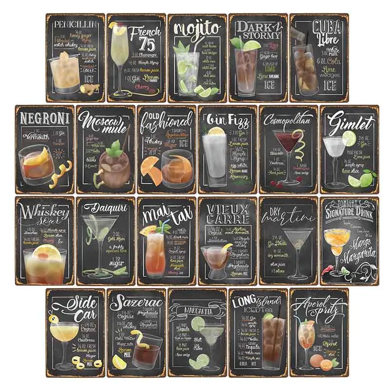 Targa Metallica Vintage Cocktail Per Pub, Bar, Arredamento Casa Stile Retro, 30x20 Cm, Poster Lamiera - 4