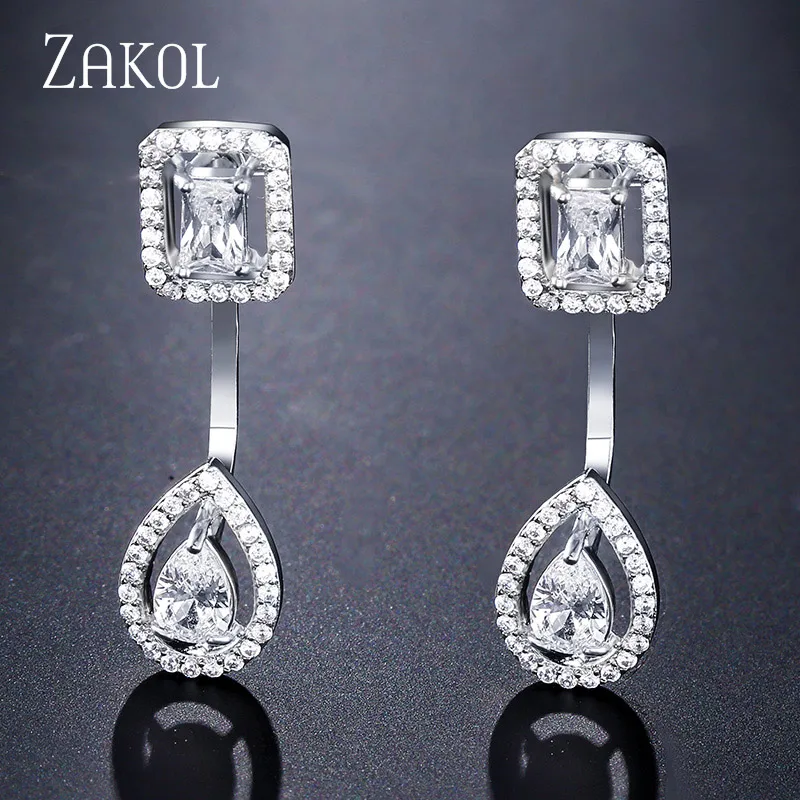 Earrings White Модный дизайнерский комплект ювелирных изделий от бренда ZAKOL, серьги с чешским камнем, браслет и кольцо на запястье для женщин, помолвка, FSSP3011 - Окраска металла: Earrings White