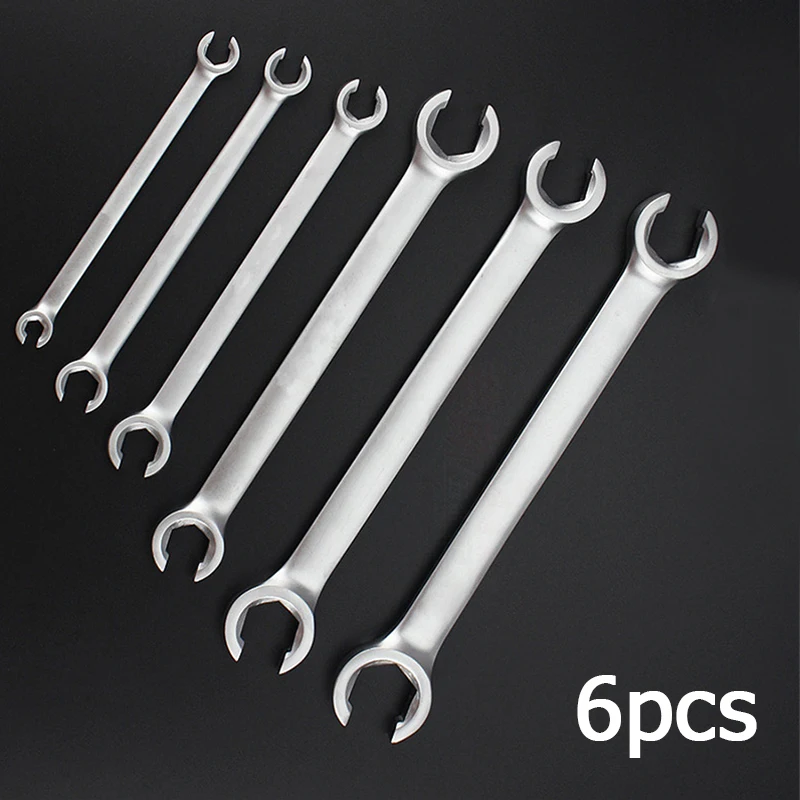 6 Pcs 6 Point 6mm - 19mm Metric Flared Nut Spanner Wrench Set Chrome Vanadium Steel