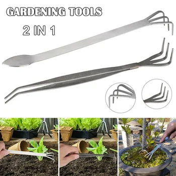 

2 in 1 Stainless Steel Bonsai Gardening Tools Root Rake Spatula Tweezers Garden can CSV