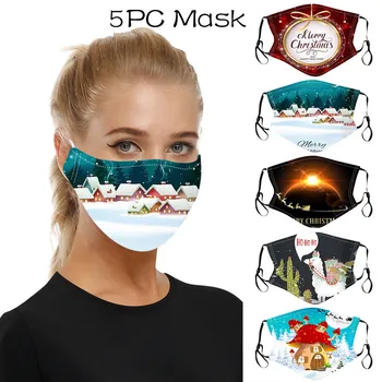 

5pc Christmas Print Mouth Masks Dustproof Protection Breathable Adult Earloop Washable Reusable Man Women Face Mascarillas Masks