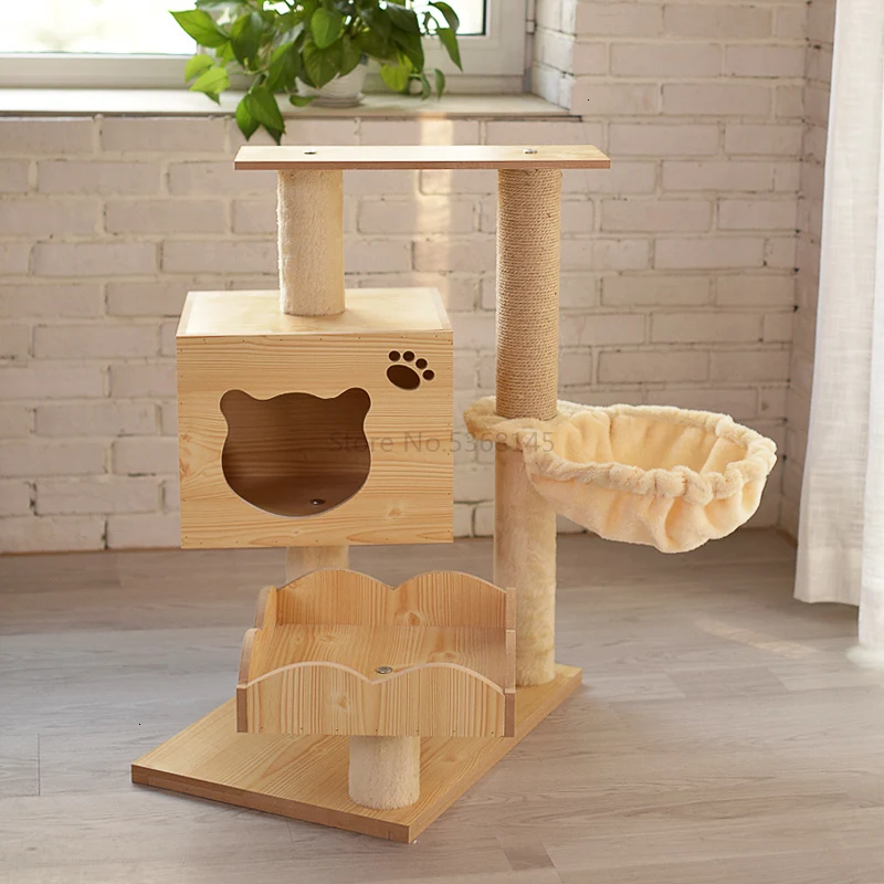 Imitation Wood Cat Climbing Frame Cat Tree Cat Jumping Platform National Cat Litter Cat Scratching Cat Toy - Цвет: Черный