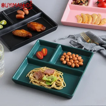 

Creative Simple Ceramic Matte Color Glaze Dish Plate Three Grid Plate Children's Plate Snack Plate Dessert Plate Household Plate