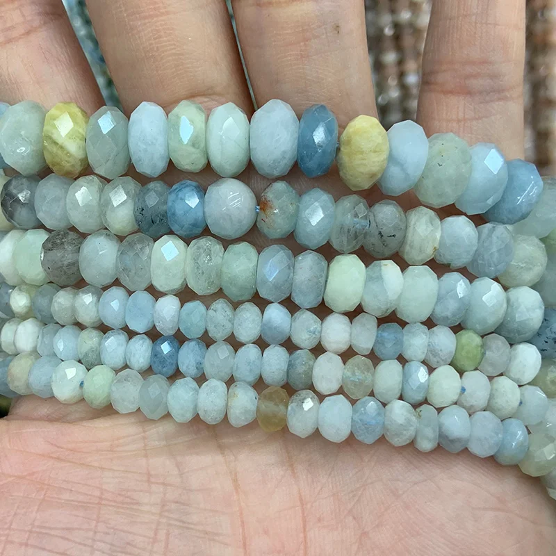 

Natural Aquamarine Stone Beads 15'' Faceted Rondelle DIY Spacer Loose Beads For Jewelry Making Women Beads Bracelet Necklace