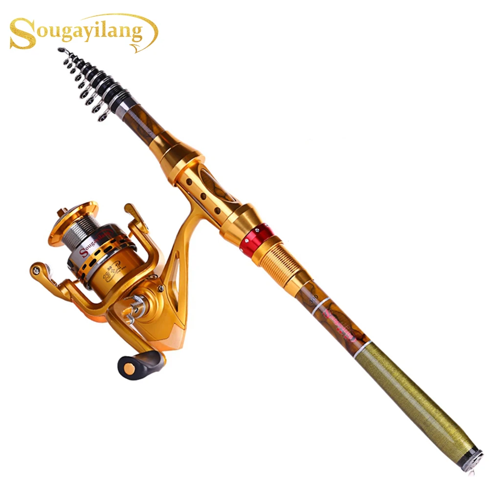 

Sougayilang Carbon Fishing Rod Reel Combo Carbon Fiber Portable Telescopic Pole with Full Metal Reel Set Fishing Tackle Pesca