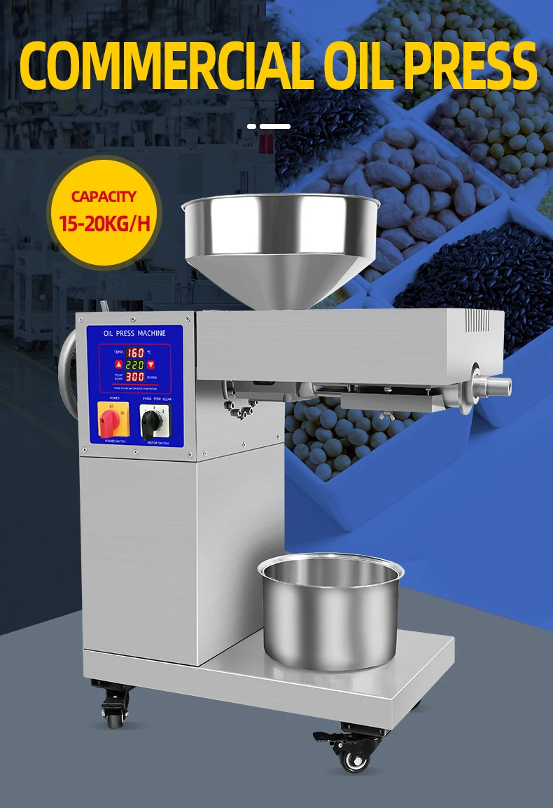 110v/220v Automatic Commercial Electric Intelligent Stainless Steel Oil Press Machine Time Display 15-20kg/h Oil Extractor the time machine