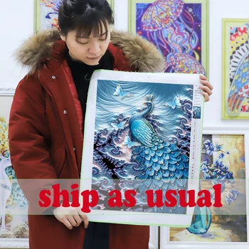 

2020 new design 5D DIY painting and peacock filled round shaped diamond embroidery home decoration