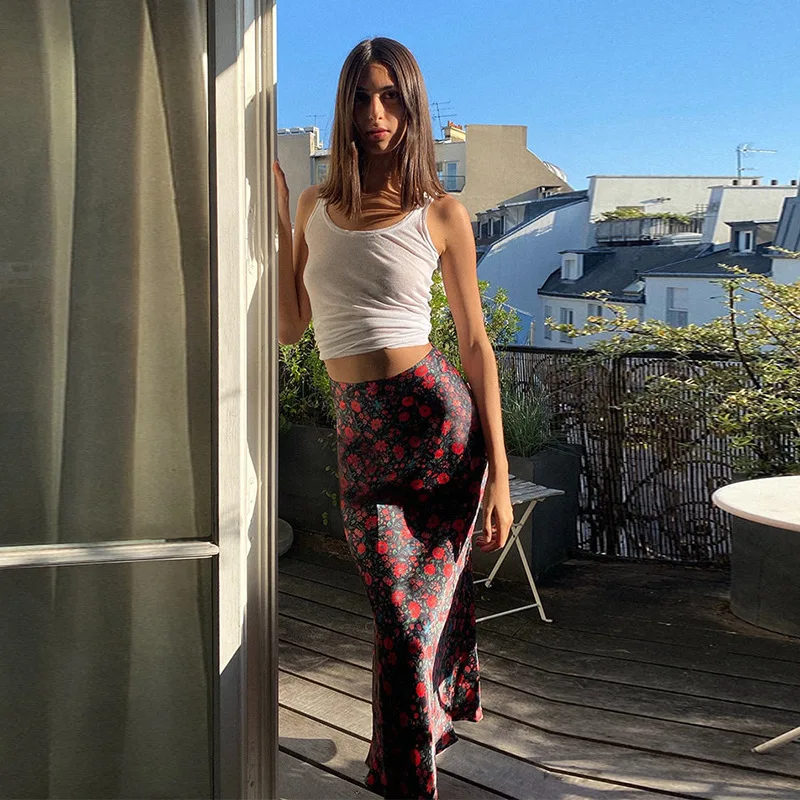 

New Summer Women's Printed Casual All-Match Elegant Long Skirt Low Waist A-Line Wrapped Hip Skirt