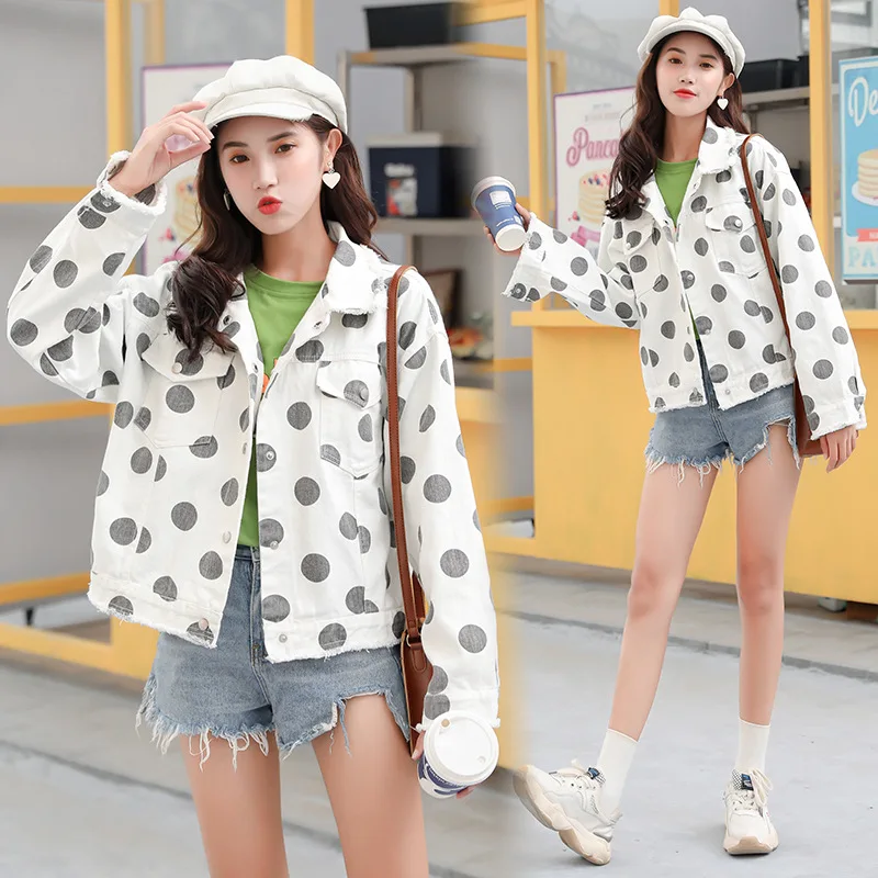 

2019 Spring And Autumn New Style Korean-style Polka Dot College Style Versatile Color Cowboy Jacket Trend Women's