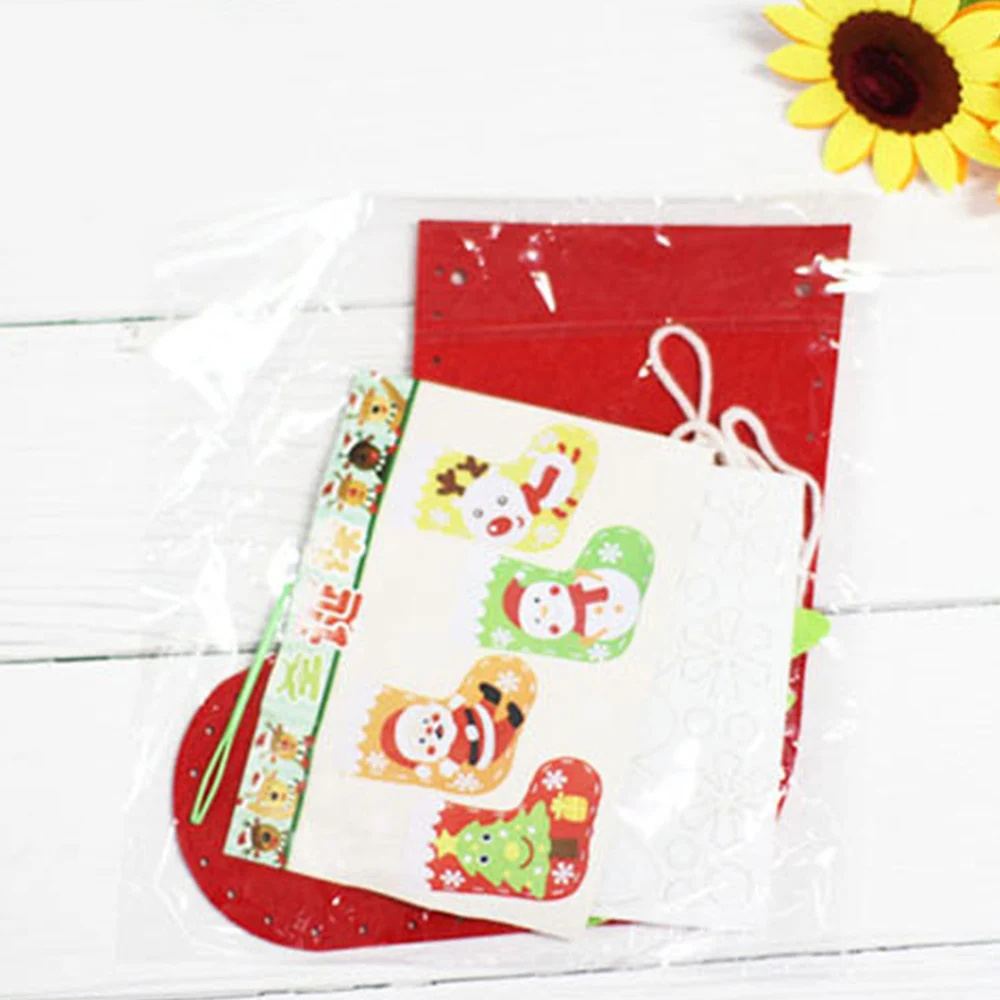 10pcs Kids Handmade Christmas Stocking Kit DIY Cartoon Sock Gift Holder Bag Kids Toy Non-Woven Gift Candy Bag Xmas New Year Gift