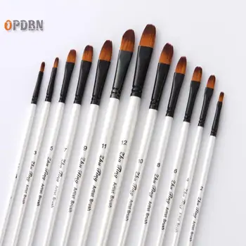 

OPDBN 12pcs Nylon Hair Wooden Handle Oil Paint Brush Pen Set For Learning Diy Oil Acrylic Painting Art Paint Brushes Supplies