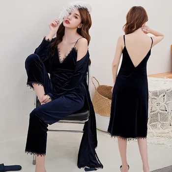 

4PCS Women Pajamas Set Nightwear Autumn Winter Novelty Sleep Suit Homewear Lingerie Soft Sexy Sleepwear Kimono Bathrobe Gown