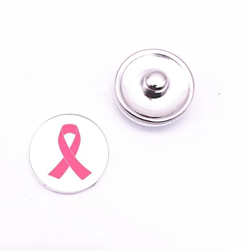 

12MM/18MM Glass Pink Ribbon Breast Cancer Awareness Snap Button Charms Fit DIY Snap Bracelet & Necklace & Earrings Jewelry