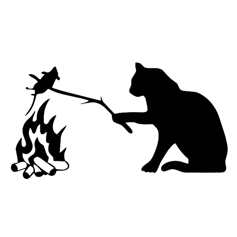 

12 * 22cm cartoon cat grilled fish cute design window bumper decoration vinyl art pattern waterproof cover scratched car sticker