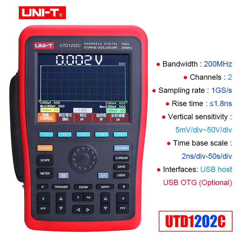 UNI-T UTD1062C UTD1102C UTD1202C Ручной цифровой осциллограф+ генератор сигналов+ мультиметр с USB - Цвет: UTD1202C