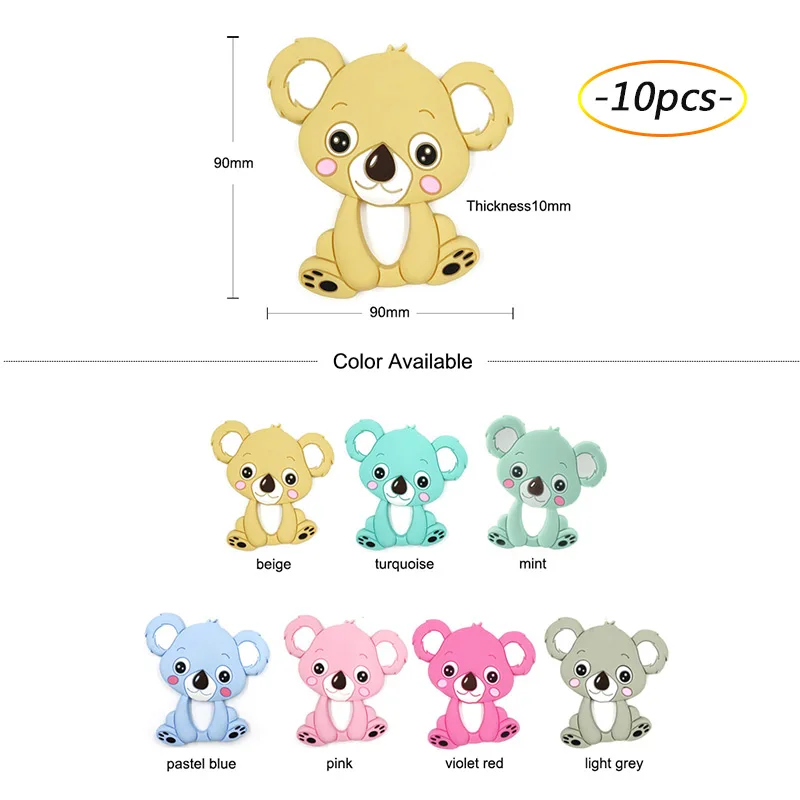 koala ; 10 шт.; детский Прорезыватель; пищевой силиконовый Прорезыватель для кормления животных; Силиконовая пустышка для младенцев; Жевательная детская прорезывающая игрушка; ожерелье - Цвет: koala