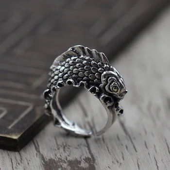 

Sterling Silver Jewelry Thai Silver 925 Personalized Carved three-dimensional Fish Open Ring