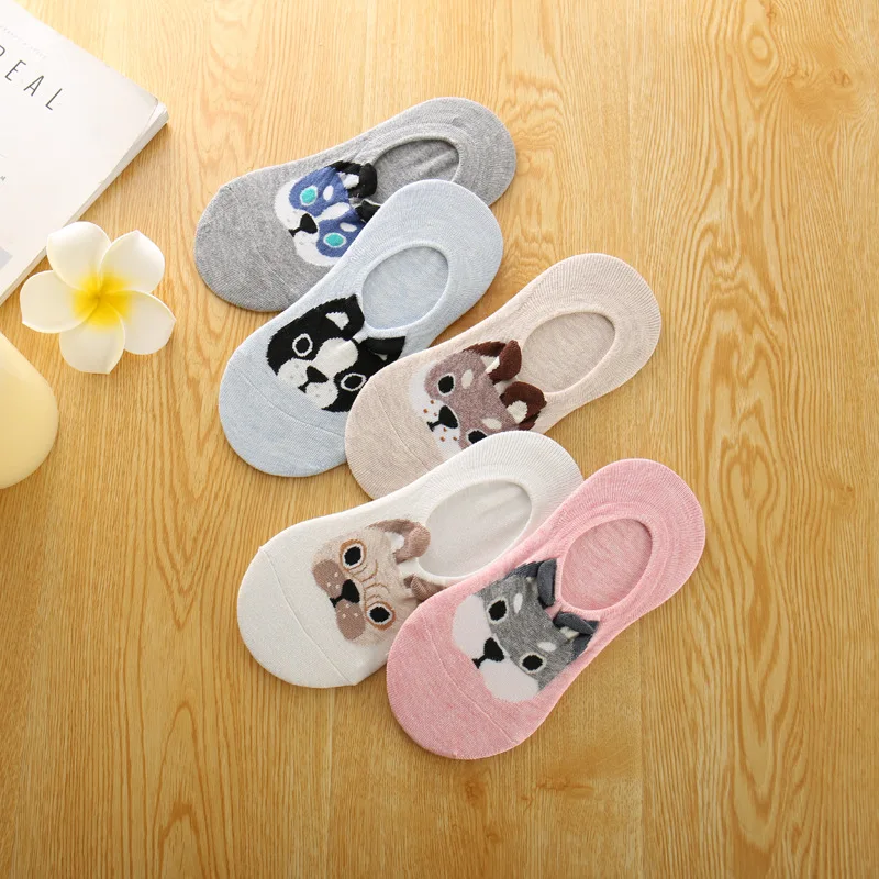 Women's Hidden Socks Summer Thin Cute Stereo Cartoon Dog Low-Cut Short Socks Silica Gel Anti-slip Female Cotton Socks