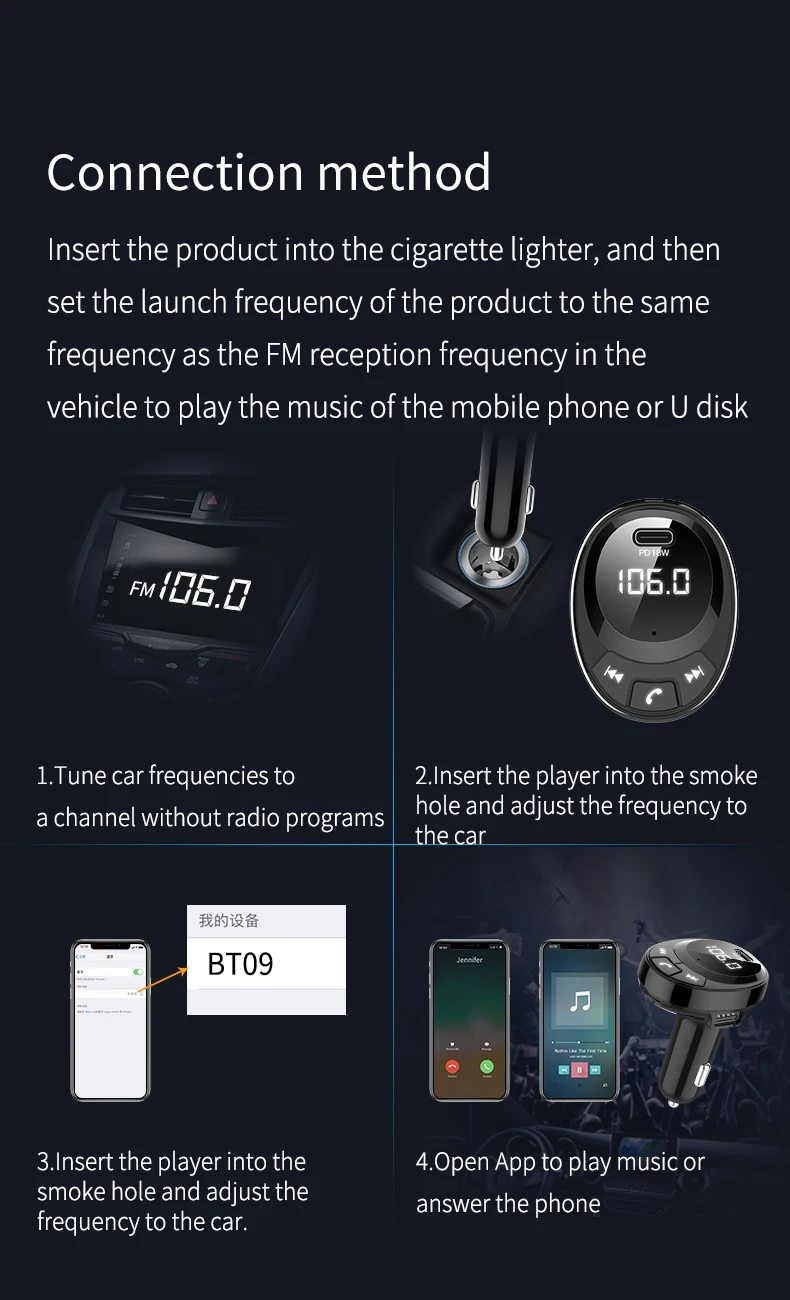 Комплект Bluetooth Transmisor FM, suministros para coche, reproductor de mus mp3, receptor Bluetooth, cargador de coche c